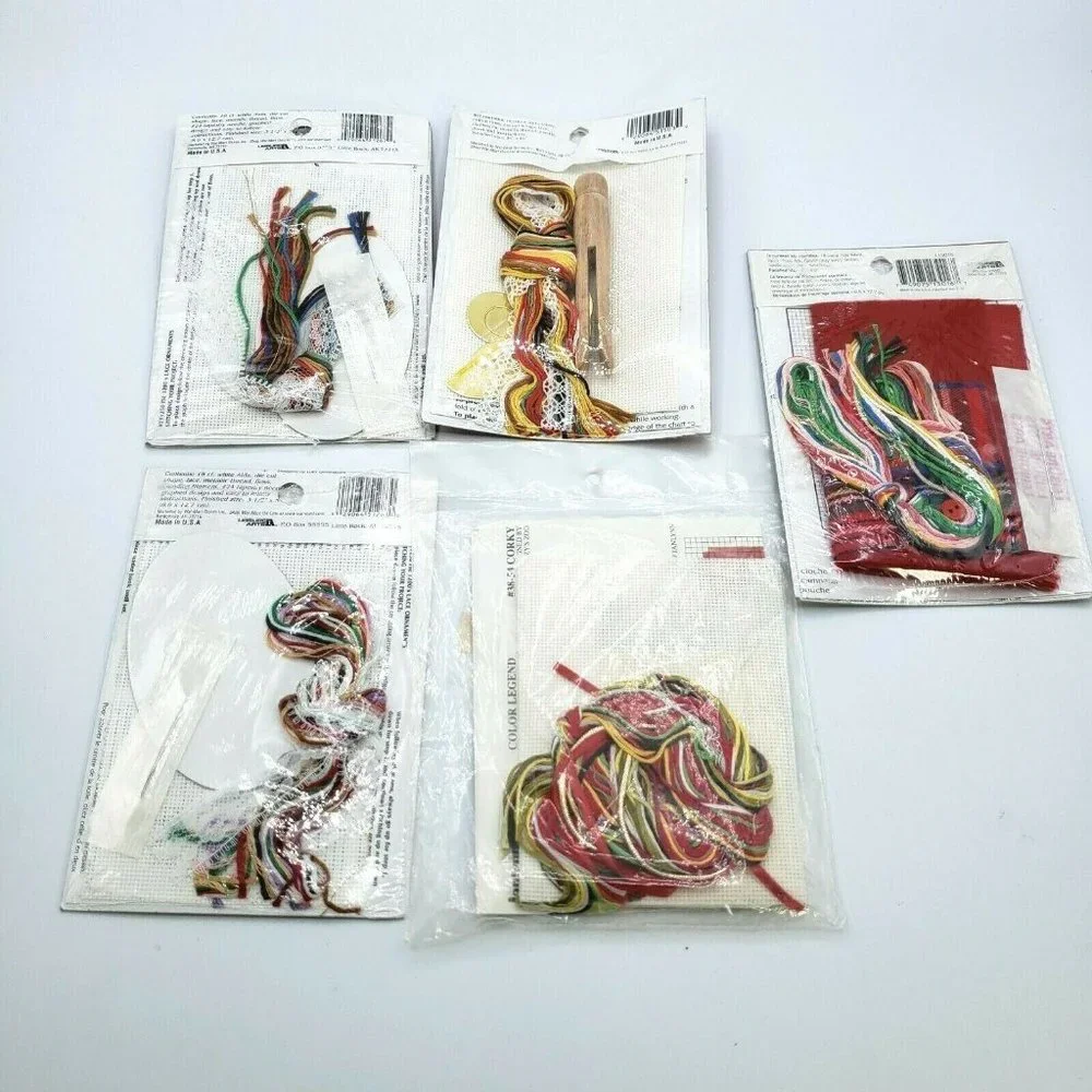 Vintage Christmas Lot of 5 Counted Cross Stich Kits Holiday Time